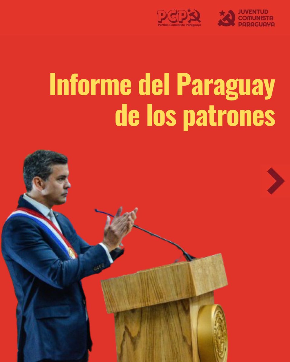 pcpparaguay's tweet photo. 📄❌ @SantiPenap dio un informe como presidente del Paraguay de los patrones, maquillando al país para engañar y seguir ilusionando al pueblo trabajador.

¿Cual es la situación real de las mayorías trabajadoras del campo y la ciudad?

➡️ https://t.co/PXGDKfj18a https://t.co/tHSsxfdiNt