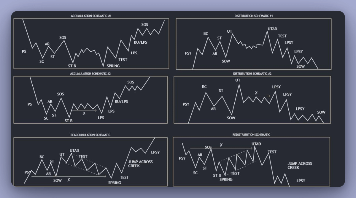 Whales often aim to stay unnoticed, but their trading typically follows this model:

1. Asset accumulation
2. Pump
3. Reaccumulation
4. Pump
5. Distribution
6. Dump
7. Redistribution
8. Dump

By studying this pattern, I identified the main manipulations of whales.