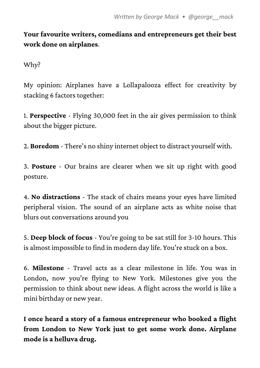 Why do so many writers, comedians and entrepreneurs get their best work done on airplanes?