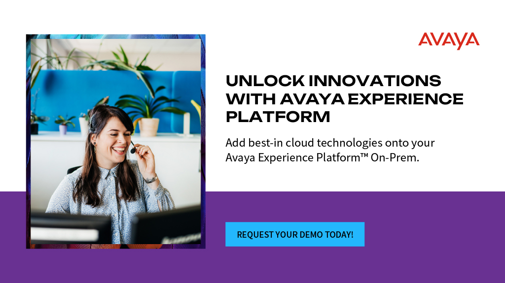Avaya's tweet photo. Avaya Experience Platform is your one-stop shop for seamless customer journeys, on-premises OR in the cloud!
Request a FREE demo & discover how to bring next-level #CX to your business. https://t.co/SQ6AxL8SKD #CCTR #ExperiencesThatMatter https://t.co/cQ0dQxoaqE