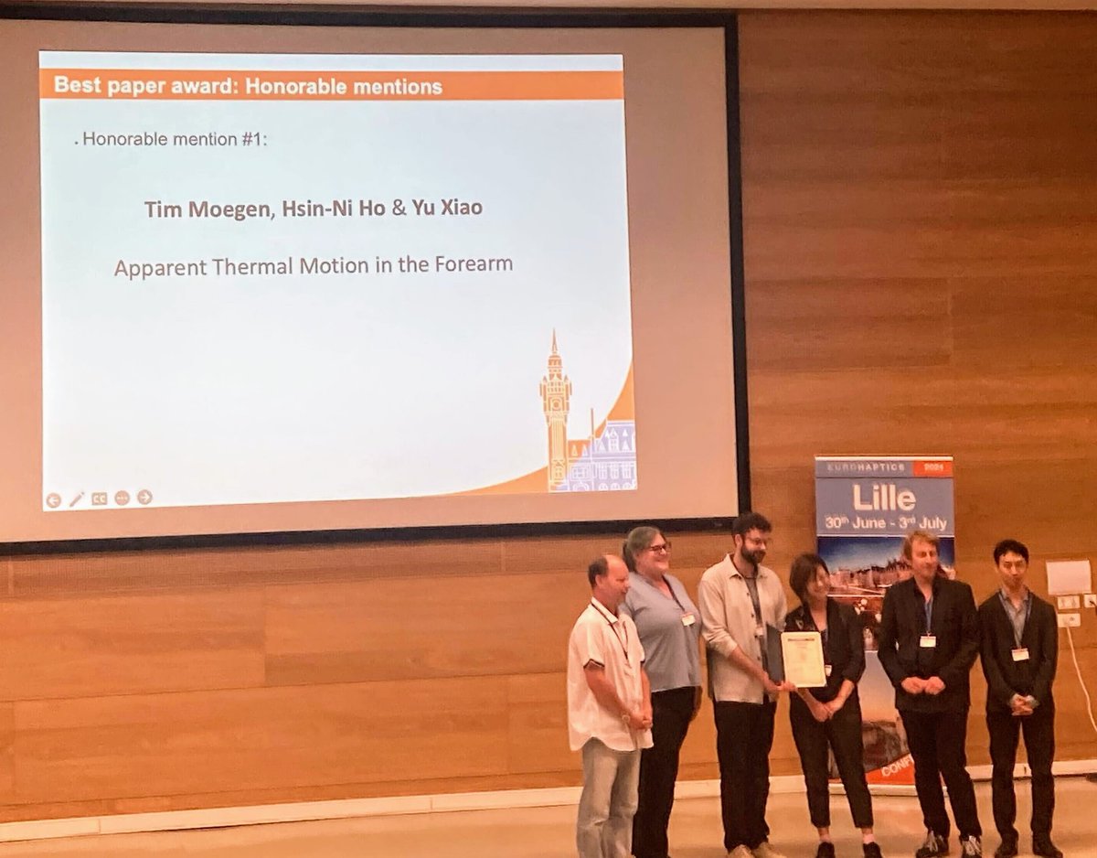 Hsin-Ni Ho (@hsinnini) on Twitter photo Such an honor to receive the Best Paper Award: Honorable Mentions with @timmsgn at <a href="/Eurohaptics2024/">Eurohaptics 2024</a>! Check our paper here:
eurohaptics.org/ehc2024/wp-con… Such an honor to receive the Best Paper Award: Honorable Mentions with @timmsgn at <a href="/Eurohaptics2024/">Eurohaptics 2024</a>! Check our paper here:
eurohaptics.org/ehc2024/wp-con…