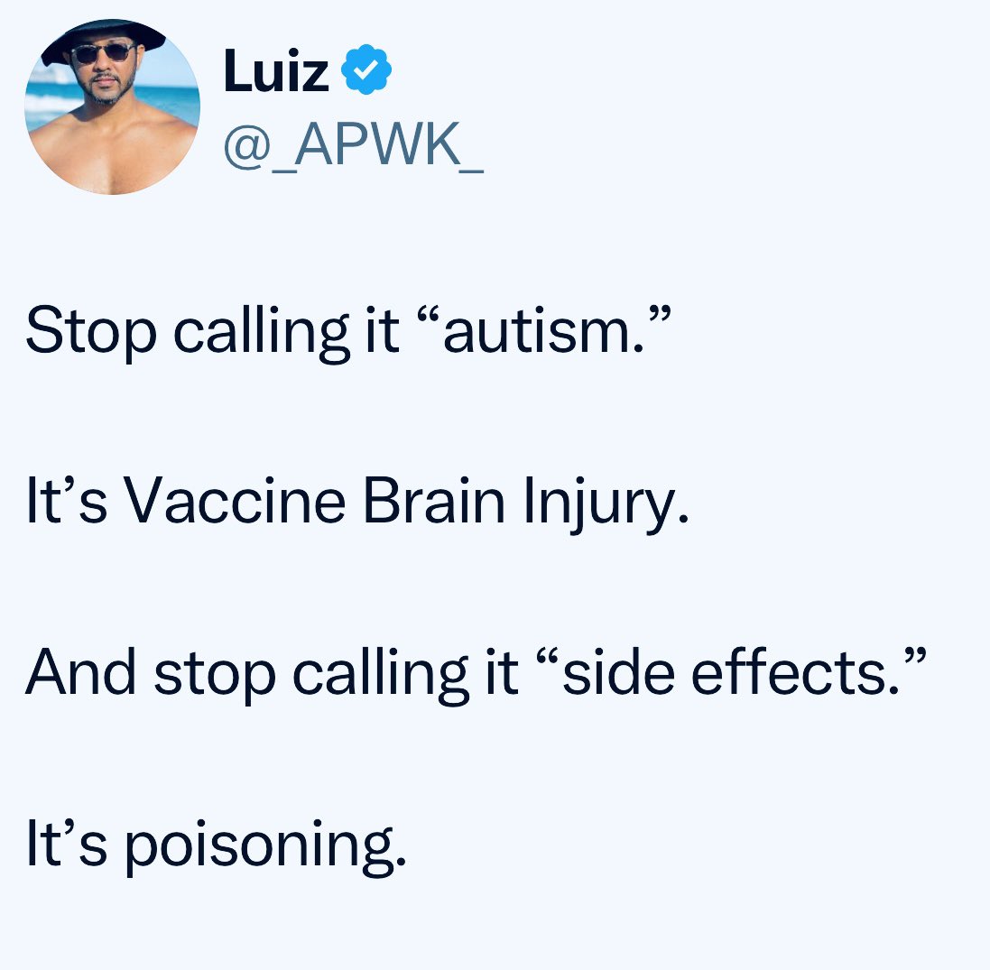 stopvaccinating's tweet photo. Accurate: autism is brain damage from vaccines. 

Truly evil what pediatricians do to helpless infants and babies. https://t.co/8IWNVZhMPT