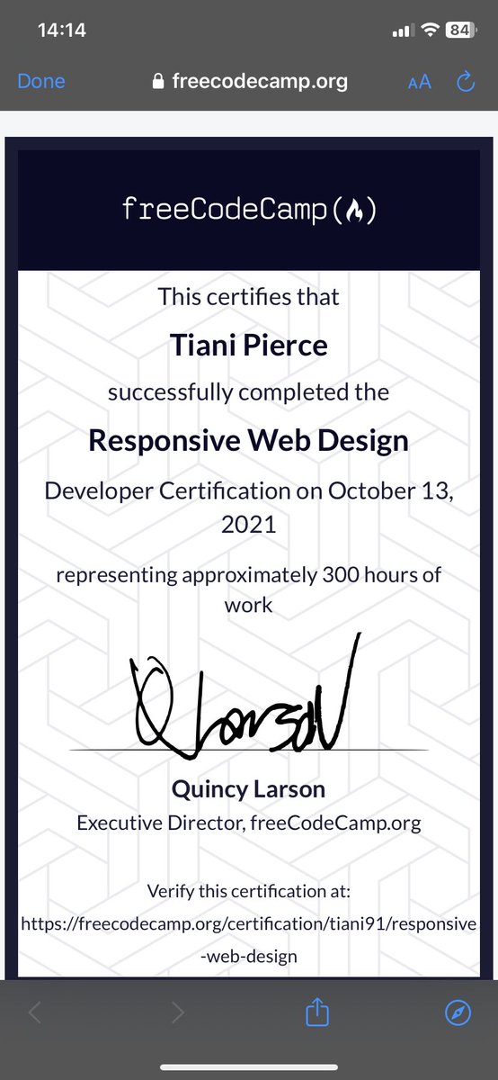 MagicallyC91's tweet image. #CodingJourney #FrontEnd 
To show a small bit of what you do with @freeCodeCamp (reminder I’m touching up and doing their added/updated tutorials) I figured I’d share some SS. You can do this via their app on your phone too!! And YES the certificates are FREE!!