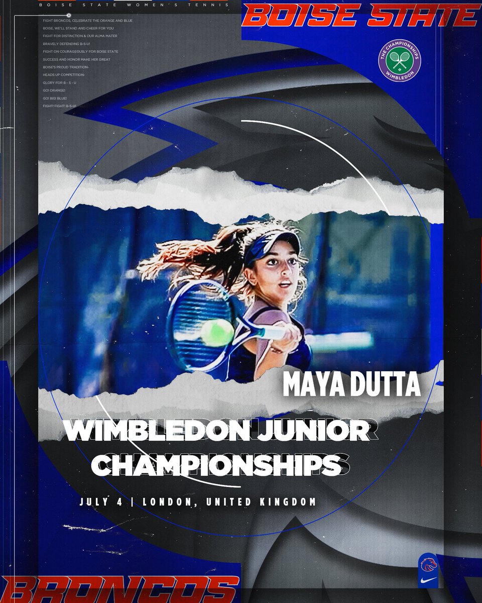 BroncoSportsWTN's tweet photo. Maya Dutta is ready to rep the Wimbledon whites tomorrow in her first match of the Wimbledon Junior Championships qualifier👀

🆚Ruth Roura Llaverias
📍Wimbledon Qualifying and Community Sports Centre
📰https://t.co/bRfHVYjchj
📊https://t.co/PUvHEHTgc9

#BleedBlue | #WhatsNext https://t.co/NYrMPXrq3M