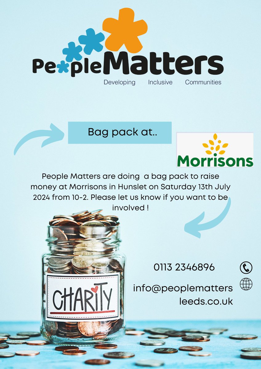 People Matters are doing a fundraising bag pack on the 13th July. This will be a really fun event for our members! We are looking for some volunteers to support this activity..... can you help? #inleedspeoplematter