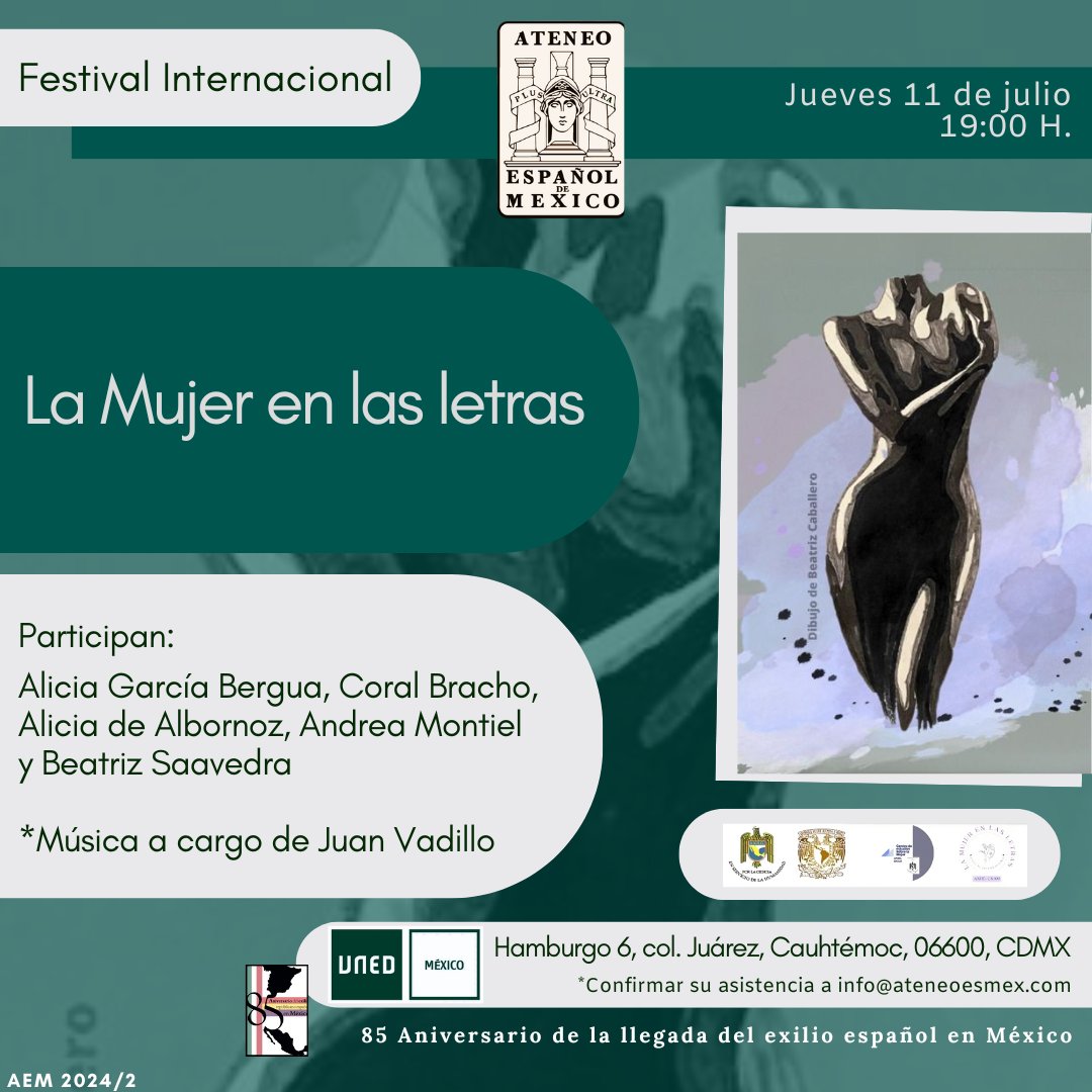 Asiste a nuestro Festival Internacional de la Mujer en las Letras, donde contaremos con la participación de varias invitadas especiales. Habrá declamación de poemas, música y juntos reflexionaremos sobre el papel de la mujer en la literatura. ¡No te lo pierdas!