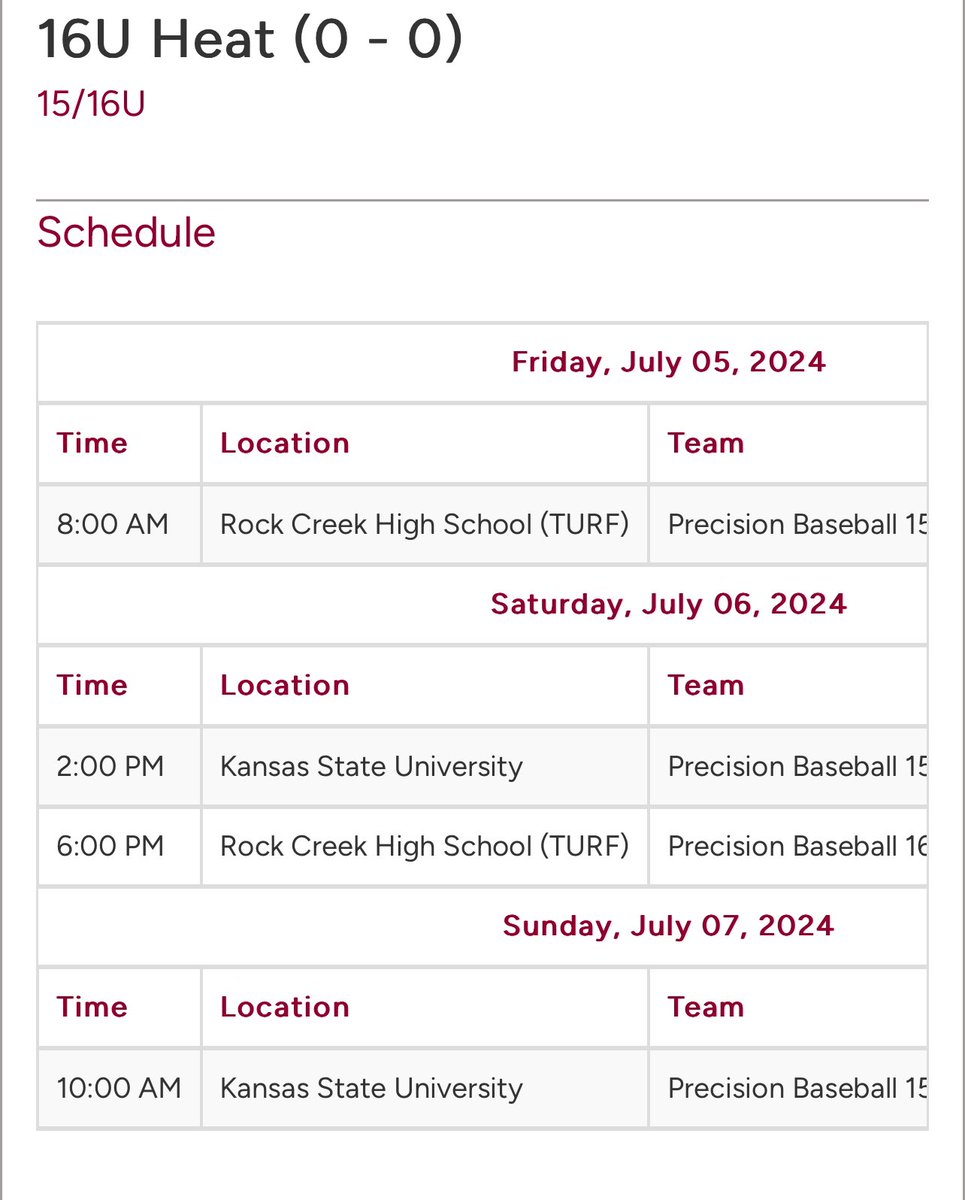 Attention Coaches! YBC Heat 16U (2026) will be in action at the KState Midwest Freedom Classic Friday-Sunday! Below is our schedule for the weekend! Looking forward to competing against some tough Precision squads!

<a href="/BUncommitted/">Baseball_Uncommitted</a> <a href="/PbrUrban/">Andy Urban PBR</a> @PBRHood <a href="/PG_Uncommitted/">PG_Uncommitted</a> <a href="/PG_Scouting/">Perfect Game Scout</a>