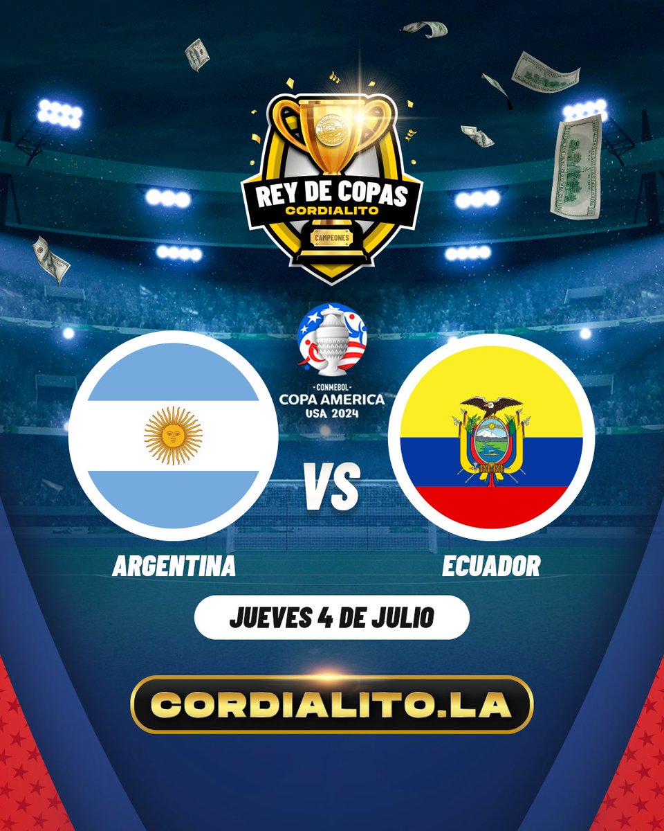 🏆 Pronostica por $150 a Repartir con Cordialito.la 🥇

1️⃣ Comenta cuál será el resultado exacto del partido Argentina 🇦🇷 vs Ecuador 🇪🇨, este Jueves 4 de Julio en la Copa América 2024 🏆.

2️⃣ RT a este post.

3️⃣ Únete a la Comunidad de Cordialito.la 🥇 en X.
