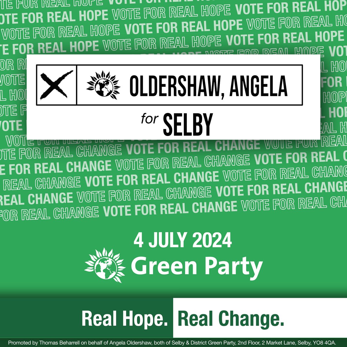 Tomorrow, voters across the new Selby constituency will have a chance to vote for <a href="/OldershawAngela/">Angela Oldershaw🍃🌍♻️</a>, for <a href="/TheGreenParty/">The Green Party</a>, and for real hope and real change. #VoteGreen 🗳️💚

📗 To read the <a href="/TheGreenParty/">The Green Party</a> manifesto, visit: greenparty.org.uk/about/our-mani…