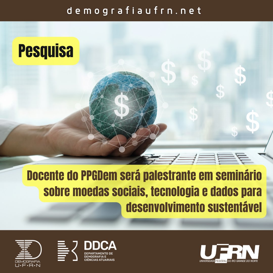 O docente <a href="/jarvis_campos/">Járvis Campos</a> , do <a href="/ppgdem/">Demografia UFRN</a> , será palestrante do seminário “Moedas Sociais, Tecnologia e Dados para Desenvolvimento Sustentável”, que ocorrerá na Fundação Getúlio Vargas (FGV-SP), no dia 10 de julho, em São Paulo.

Mais no link 👇
demografiaufrn.net/2024/07/03/moe…