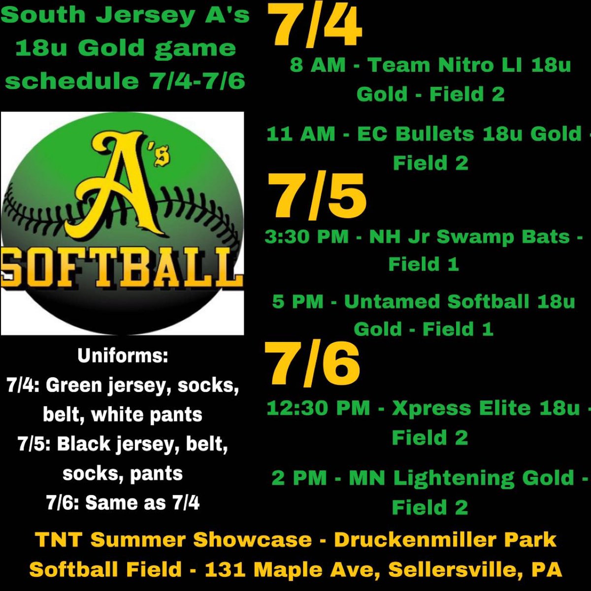 Cali_Taylor17's tweet photo. Happy 4th of July!! Heres this weekends schedule for the TNT Showcase located at Druckenmiller Park in Sellersville, Pa. https://t.co/th0ECtdeB3