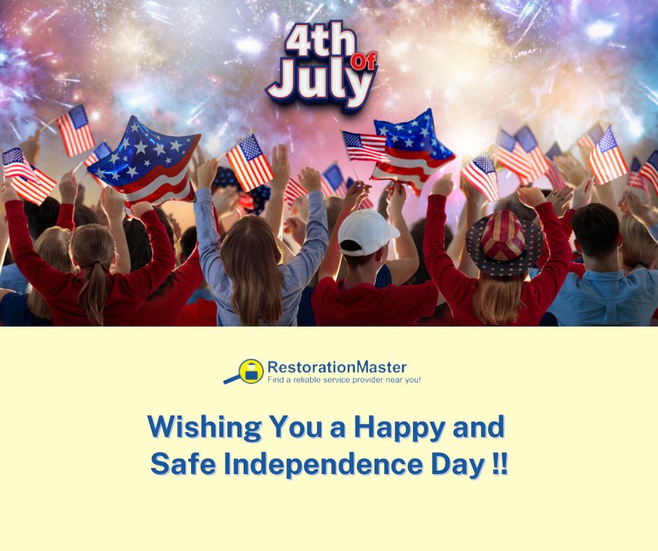 RestorationMstr's tweet photo. Wishing everyone a safe and happy 4th of July! ๐ Celebrate our nation's independence with precautions to keep your homes and loved ones safe. RestorationMaster is here to support you. Enjoy the festivities! ๐บ๐ธ #restorationmaster #july4th #independenceday #usa #fireworkssafety https://t.co/BSv06ZHXDr