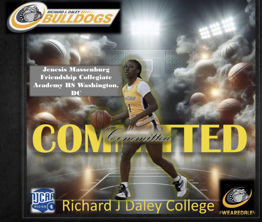 Our Women’s basketball team welcomes Jenesis Massenburg from Friendship Collegiate high school from the DMV to the Daley family! Great student and even a better athlete! We are excited to have you apart of our Bull Dog Family 🏀🖤💛 
#daleycollege #womensbasketball #juco #dmv #d1