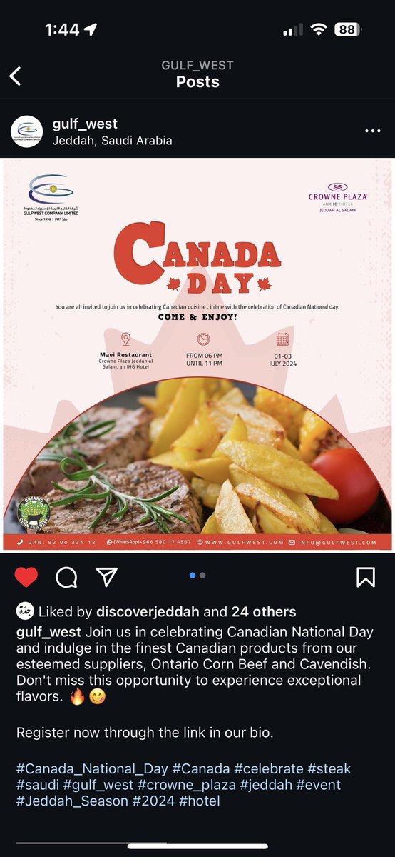 ONCornFedBeef's tweet photo. All this week #OCFBEEF is being featured in Jeddah, Saudi Arabia in celebration of Canada Day. Another great partnership showcasing Ontario Corn Fed Beef! https://t.co/IqIhGAulnR