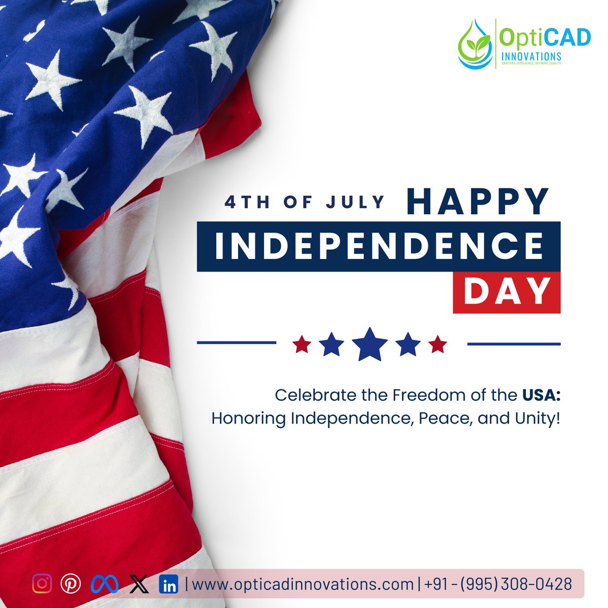 OptiCAD_In's tweet image. 𝐇𝐚𝐩𝐩𝐲 𝐈𝐧𝐝𝐞𝐩𝐞𝐧𝐝𝐞𝐧𝐜𝐞 𝐃𝐚𝐲, 𝐔𝐒𝐀! 🇺🇸

For More Info about OptiCAD Innovations:
Email: info@opticadinnovations.com
Website: opticadinnovations.com
Mobile: +91 - (995) 308 0428

#OptiCAD #OptiCADInnovations #IndependenceDay #USA #FourthofJuly #Freedom #Equality