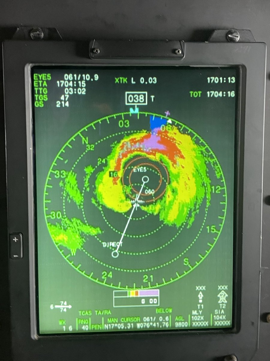 #Beryl is still packing a punch. We were stuck in the soup all day. Every radar blip in the northern half was rough. Went from an open eyewall to fully closed as it approached Jamaica with a really nasty NE eyewall. Got hail the last two passes. This thing is a fighter. <a href="/53rdWRS/">Hurricane Hunters</a>