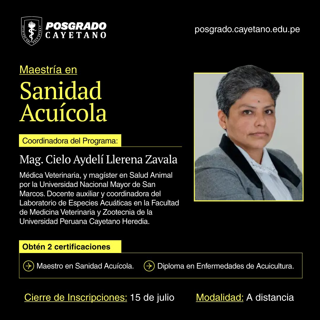 favez_upch's tweet photo. SANIDAD ACUÍCOLA
¡Transforma el sector acuícola con nuestra Maestría en Sanidad Acuícola!
➡️ Modalidad: A distancia
📆 Inscripciones hasta el 15 de julio
✅ Más información: https://t.co/FihcboHqyM https://t.co/Tre8t4cfDL