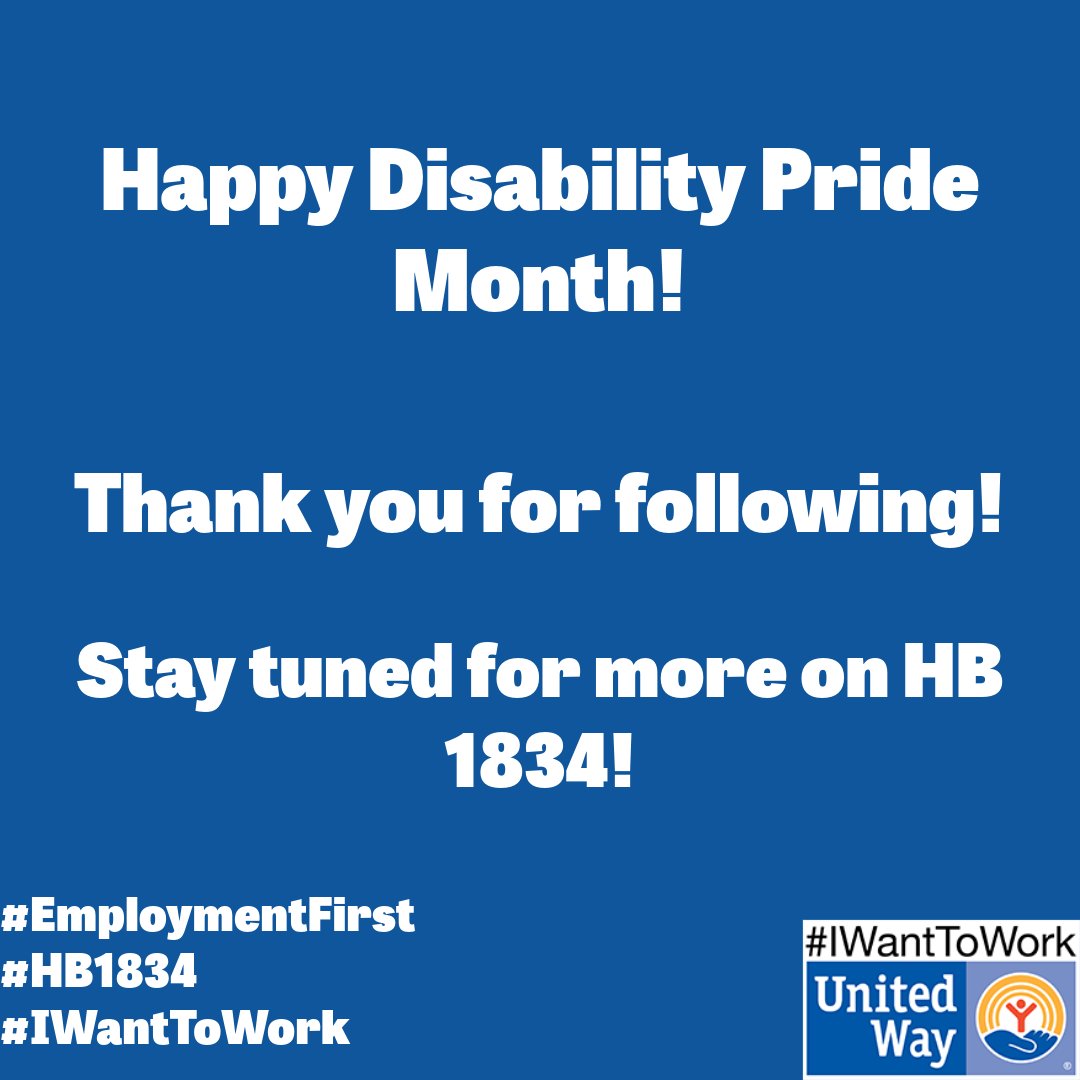 July is Disability Pride Month! Stay tuned after the holiday weekend for #DisabilityPride content and further updates on #HB1834, our current legislative effort to appoint an executive director to the governor's #EmploymentFirst Oversight Commission. Thank you! #IWantToWork