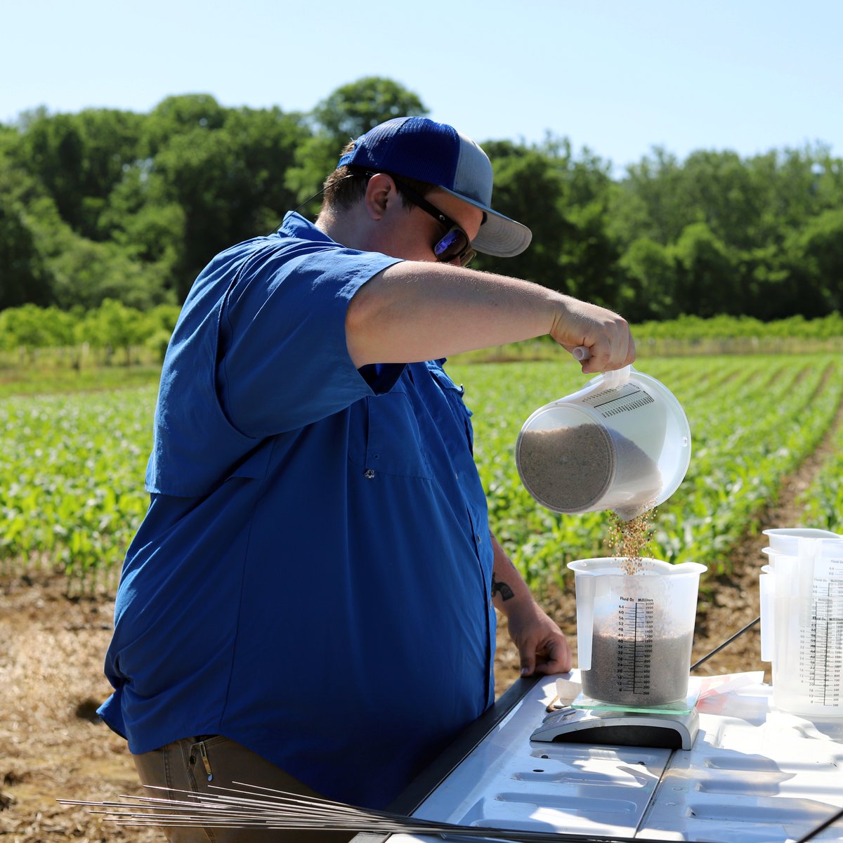 TimacAgroUSA's tweet photo. At TIMAC AGRO we put our products to the test with extensive lab & field trials! Pictured here Field Rep Steven Rozell is measuring a fertilizer blend (36-0-0-7S) treated with DUO MAXX to be applied to test plots in Southeast PA. #TimacAgroUSA #farming #plantnutrients https://t.co/r8x4u7Sh0k