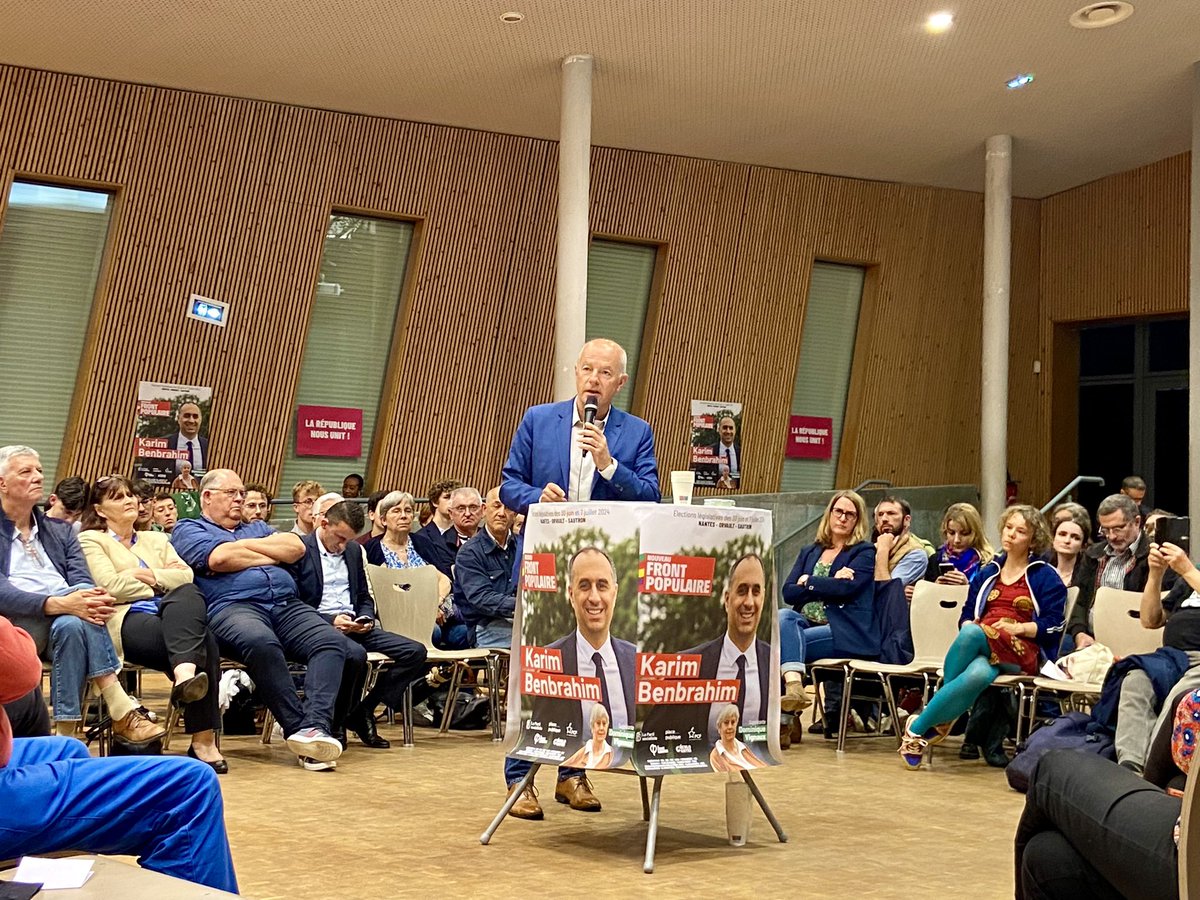 Salle comble à #Nantes pour soutenir Karim Benbrahim, qui sera un député de gauche sincère, travailleur, à l’écoute pour porter la voix de nos concitoyennes et concitoyens à l’Assemblée nationale. Dimanche, faisons basculer la 1re circo ! #LoireAtlantique #Législatives2024