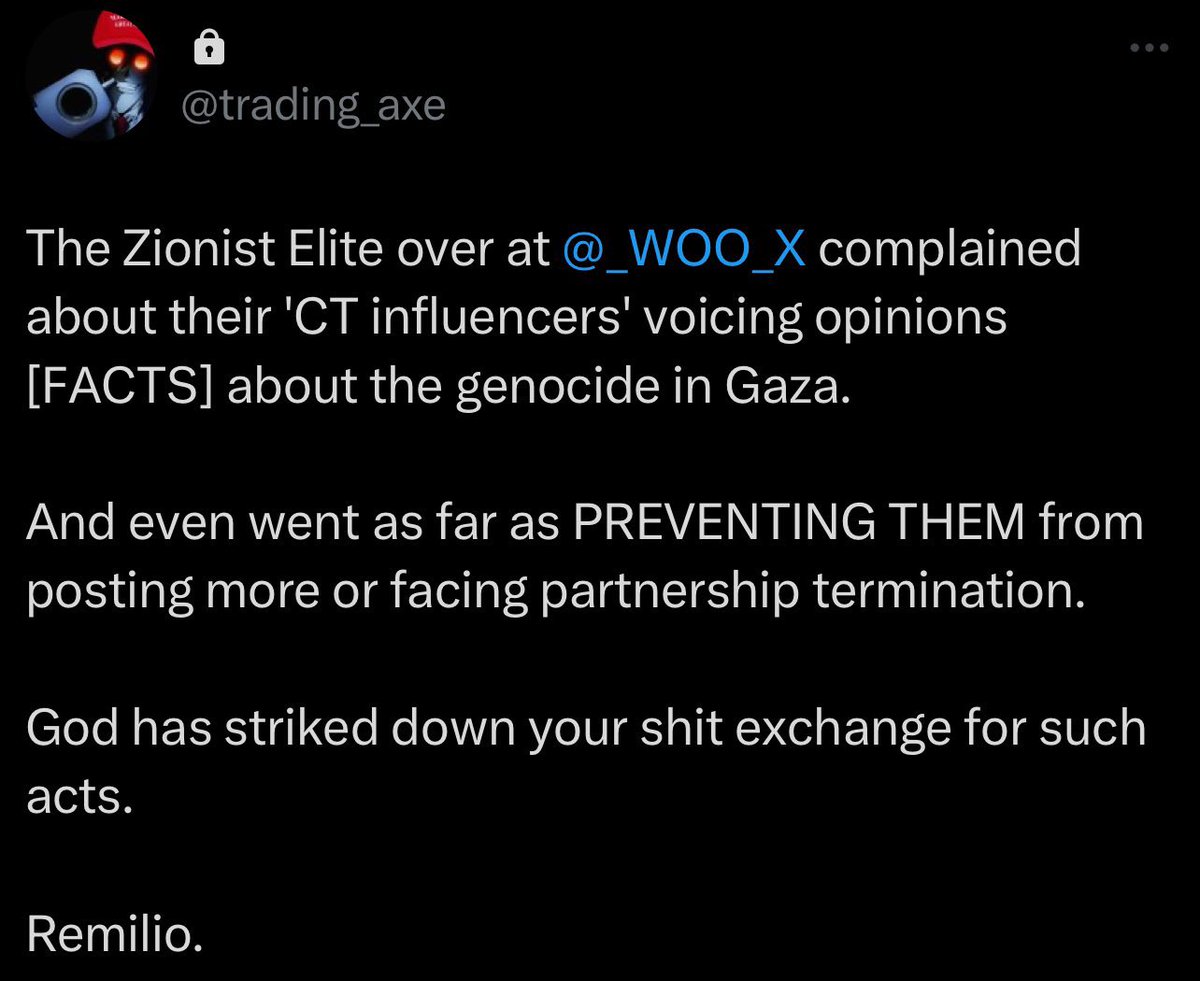 trader1sz's tweet photo. Fuck @_WOO_X and if any of my Muslim followers support them then fuck you too sell outs 

Is money worth more than this genocide?? https://t.co/cbVMr7be1n