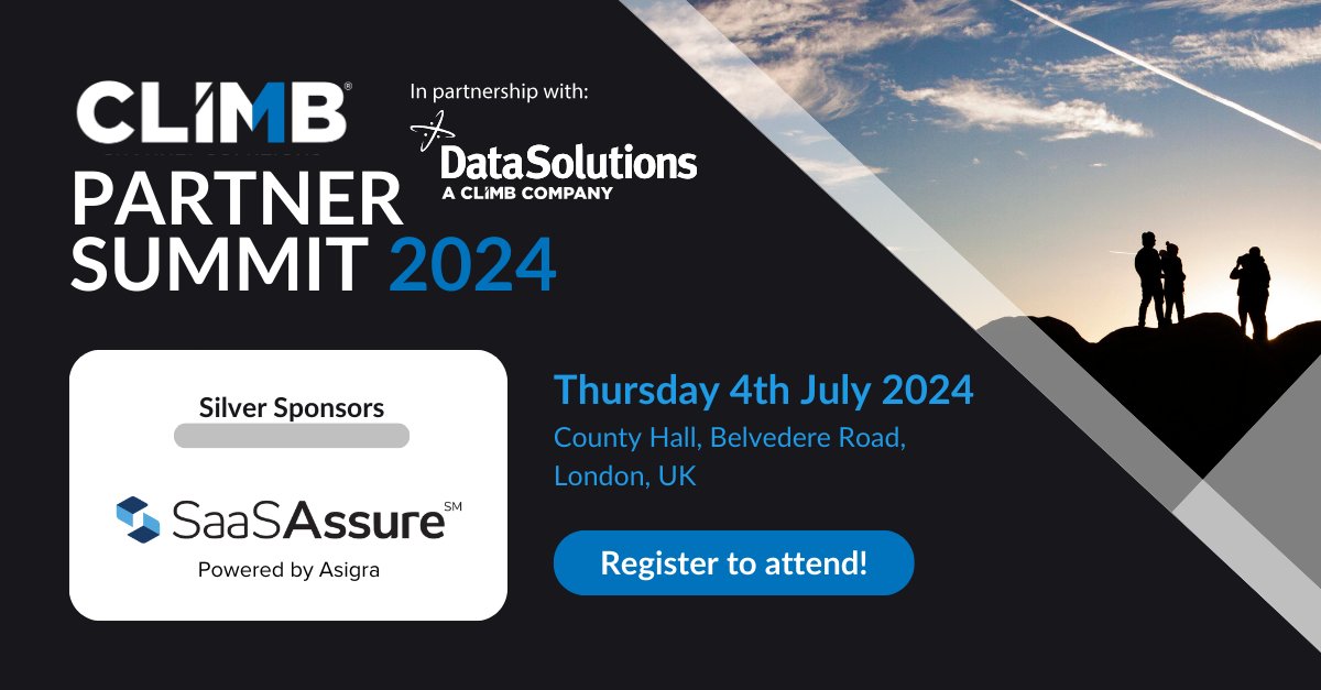 Asigra's tweet image. Tomorrow is the 2024 @climbcs_uk Partner Summit! We are delighted to announce that we are a Silver sponsor for the event.

Join us by registering your spot here. hubs.la/Q02Fj9Sx0

#ClimbPartnerSummit #ClimbWithUs #ClimbChannelSolutions