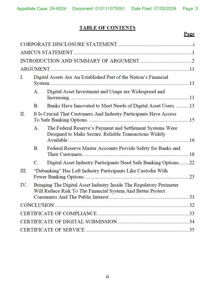 MTCoppel's tweet photo. 1/ Today @BlockchainAssn filed an amicus brief in the 10th Circuit in support of @custodiabank's case against the Fed. Our brief tells the story of “debanking” crypto and why it is crucial for industry participants to have safe banking options.

https://t.co/GVyoOSfGWb https://t.co/mHKrAuXHtc