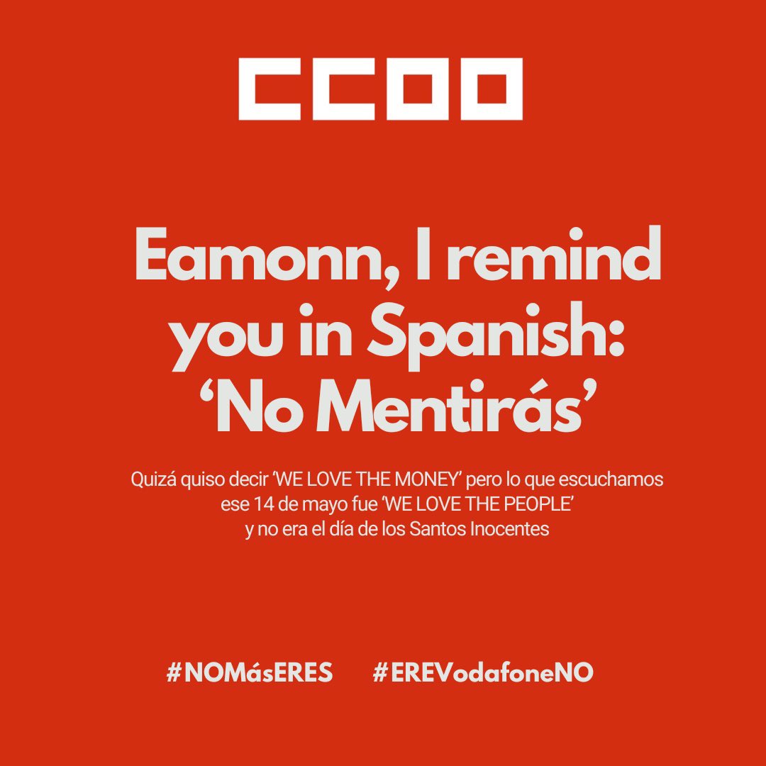 Es lo que ocurre cuando pones al empleado en el centro de la estrategia, y a los pocos días pretendes despedir a casi el 40%, con la finalidad de comenzar recortes que aporten rápido beneficio a Zegona (no a Vodafone Esp ni empleados).

#NoMASERES #EREVodafoneNO #Zegona #Vodafone