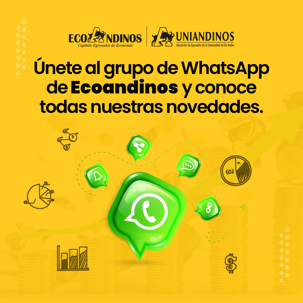 #Ecoandinos | Únete al grupo de WhatsApp del Capítulo Egresados de Economía. 🎓 

Encontrarás espacios para debatir, intercambiar opiniones y compartir experiencias.📚💡 

¡Únete al grupo aquí!: rebrand.ly/uptznck