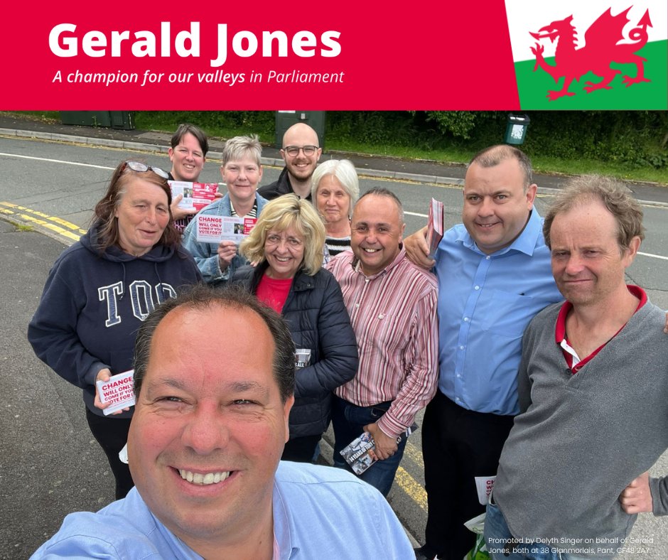GeraldJonesLAB's tweet photo. 🏴󠁧󠁢󠁷󠁬󠁳󠁿 🌹 Getting out the vote in Cwmbach and Ynysfach.

If you want economic stability, a cut in NHS waiting times, new border security, lower energy bills, safer streets and a better education for your children, there's one thing you can do.

Vote Labour tomorrow🌹

@UKLabour https://t.co/qO7pUUzddv
