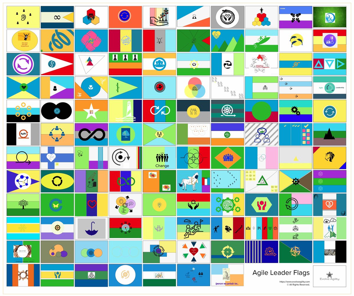 evolveagility's tweet photo. A capstone activity in the Certified Agile Leader course is for participants to collaborate on designing and developing a flag for the Agile Leader. These flags are heartwarming reminders of our passion for enabling agile leadership.
#agile #leadership https://t.co/uKY0E6S6fN