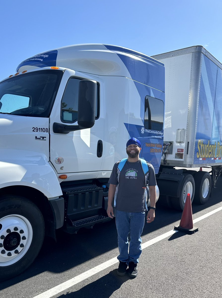 PCCTruckDriver's tweet photo. Congrats to Justin C. for passing his Class A #CDL this a.m. Justin will continue his studies at the college w/ a goal of earning money with his CDL to cover his tuition. Seems like a solid plan to us. Stay safe, Justin, &amp; thx for choosing Pima. #PimaCCWorkforce #studentsuccess https://t.co/xsDUlKIX3i