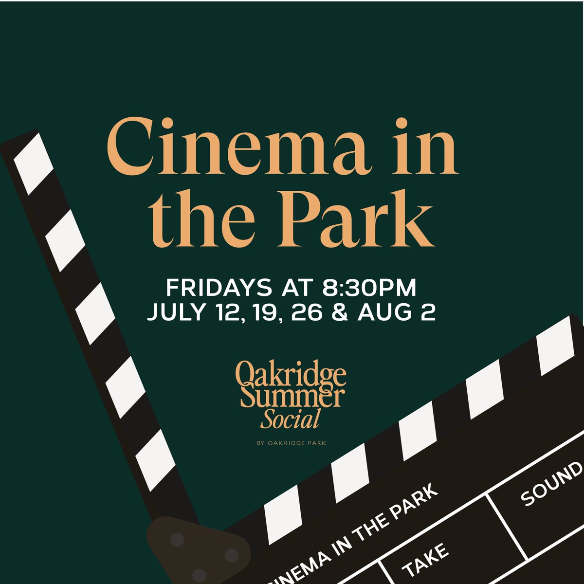 Calling all movie lovers! 🍿 Grab your popcorn and join us for Cinema in the Park, an unforgettable outdoor movie experience at the Oakridge Park x Pac Rim Patio. From July 12 to August 2, enjoy films every Friday night at 8:30PM.

Book now: ow.ly/FZBa50Ssc1r

#OakridgePark