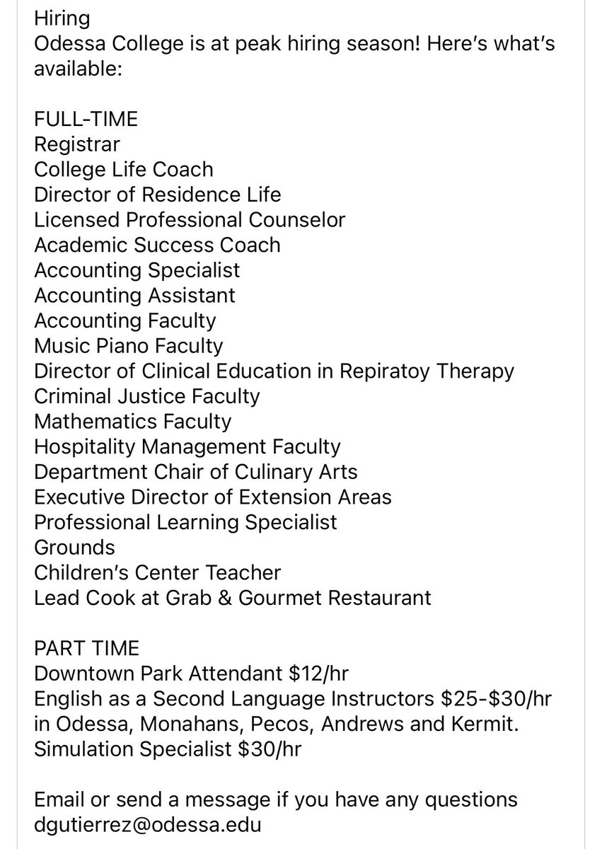 Odessa College is hiring! Join a dynamic team committed to excellence in education and innovation. Explore our open vacancies and make an impact today. #JobOpportunities #HigherEd #OdessaCollege