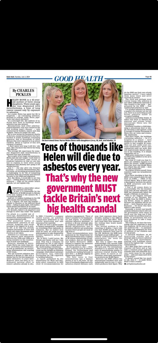 READLEY ๐ (@readleymeso) on Twitter photo The next <a href="/Gov/">Government</a> MUST address the #asbestos legacy.
Thank you Helen for once again speaking out, raising awareness and highlighting the deadly #asbestos legacy affecting our public buildings ๐๐ป๐๐๐ป
#mesothelioma #asbestosawareness #asbestosdisease #erradicateit The next <a href="/Gov/">Government</a> MUST address the #asbestos legacy.
Thank you Helen for once again speaking out, raising awareness and highlighting the deadly #asbestos legacy affecting our public buildings ๐๐ป๐๐๐ป
#mesothelioma #asbestosawareness #asbestosdisease #erradicateit