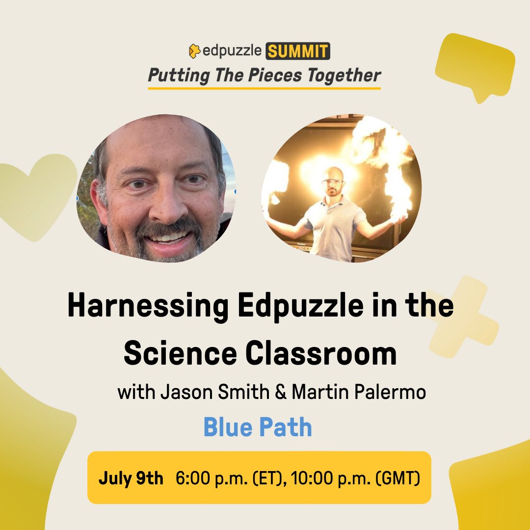 📣 Don't miss out on the first-ever #EdpuzzleSummit!
🗓️ July 9th &amp; 10th
✨40+ Workshops and Interactive sessions
🏆 Earn PD Hours

🚀 Pre-register now and secure your spot!
🔗 bit.ly/3Vw5cP7

✨💛Attend sessions such as this👇
<a href="/coachjmsmith/">Jason Smith</a> <a href="/Mrpchemistry/">Martin Palermo, PhD</a>
