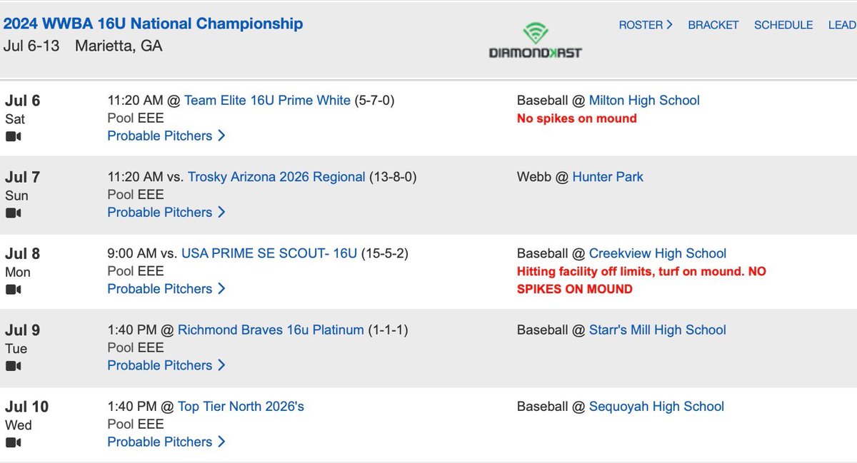 Colin Maldonato (@coach_maldo) on Twitter photo Here is the Canes Mid Atlantic 2026 schedule/pitching rotation down in Georgia at WWBA
G1: <a href="/AJcalio2026/">AJ Calio</a>
G2: @mihretu_r2026
G3: <a href="/LiamWray26/">Liam Wray 2026 RHP</a>
G4: <a href="/Aidin_Curran/">Aidin Curran</a>
G5: <a href="/cole_s27/">Cole_Sanford7</a>
Bullpen:
<a href="/JacksonRoche07/">Jackson Roche</a>
<a href="/michaelmamaluy/">MichaelMamaluy’26</a>
<a href="/J_Burgs7/">Jackson Burger</a>
<a href="/nschmittbsbl26/">Nick Schmitt</a> Here is the Canes Mid Atlantic 2026 schedule/pitching rotation down in Georgia at WWBA
G1: <a href="/AJcalio2026/">AJ Calio</a>
G2: @mihretu_r2026
G3: <a href="/LiamWray26/">Liam Wray 2026 RHP</a>
G4: <a href="/Aidin_Curran/">Aidin Curran</a>
G5: <a href="/cole_s27/">Cole_Sanford7</a>
Bullpen:
<a href="/JacksonRoche07/">Jackson Roche</a>
<a href="/michaelmamaluy/">MichaelMamaluy’26</a>
<a href="/J_Burgs7/">Jackson Burger</a>
<a href="/nschmittbsbl26/">Nick Schmitt</a>