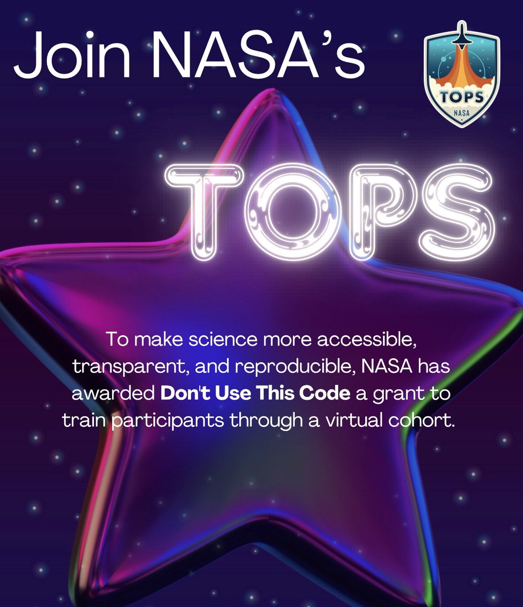 ccss_ubc's tweet image. NASA awarded Don&apos;t Use This Code a grant to train researchers and scientists via a virtual cohort. Learn Git/GitHub, Python, Jupyter Notebooks, Zenodo, and more!

Register below: 
docs.google.com/forms/d/e/1FAI… 

#OpenScience #NASA #CCSS #TECH4ALL