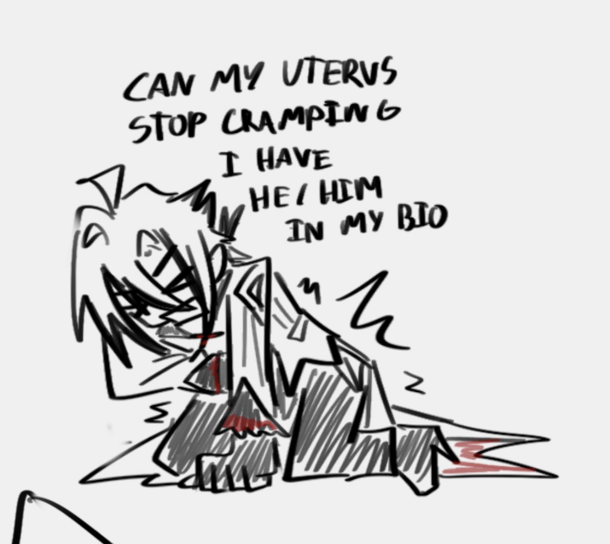 trying to work on comms but i cant stop cramping so i drew arlecchino suffering instead