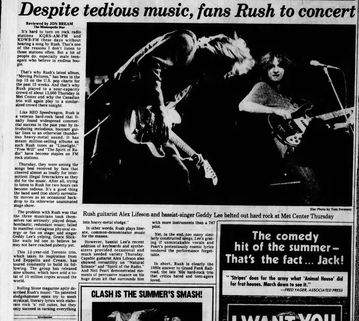 RushHistory2112's tweet photo. The Minneapolis Star 
July 3, 1981 https://t.co/INqxhtwUqo