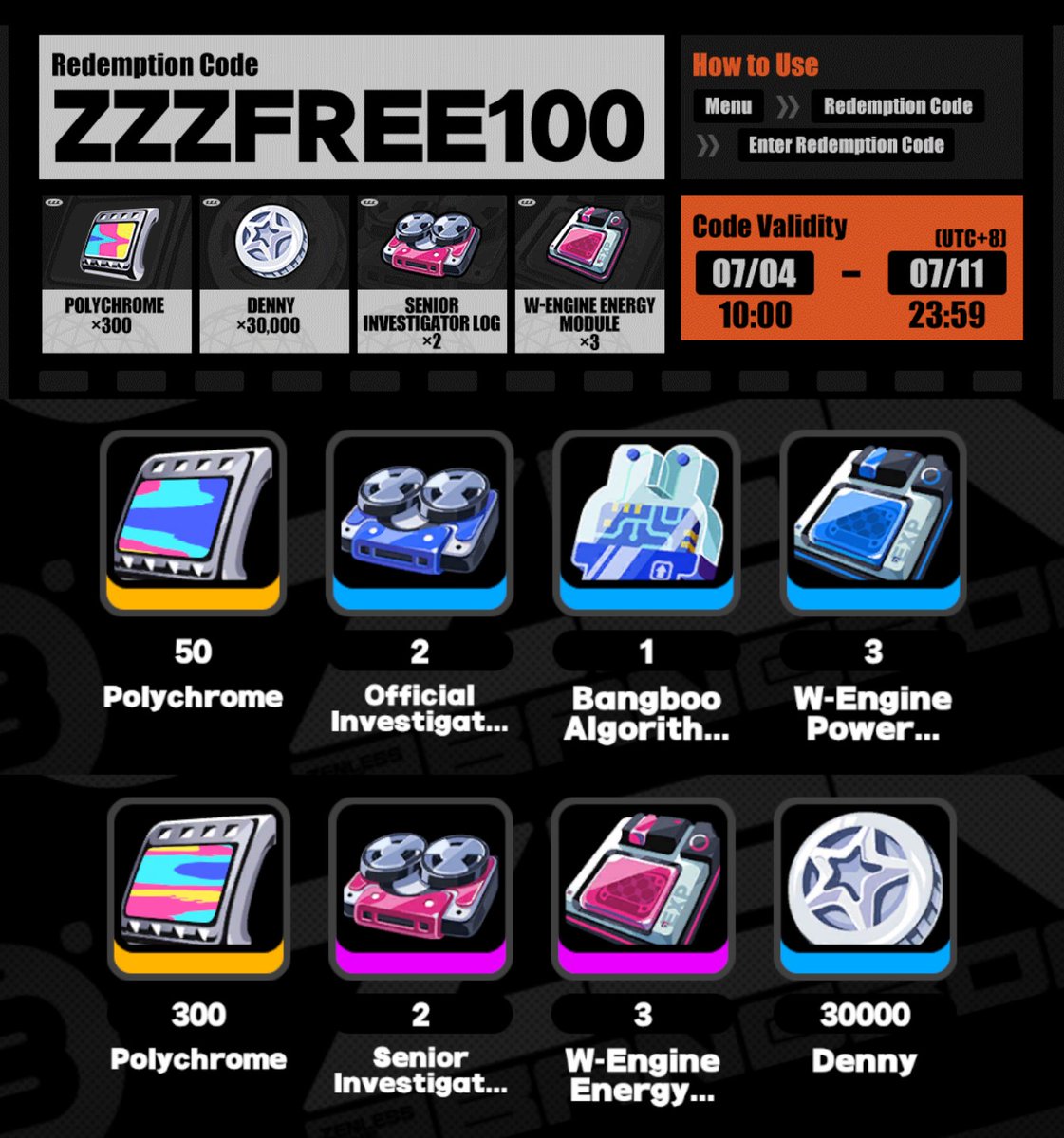 ZenlessWorld's tweet photo. Zenless all Redemption Code

ZENLESSGIFT
ZZZFREE100

#ZenlessZoneZero #zzzero  #zenless0704 #ゼンゼロ #ZZZ https://t.co/UrDY85h34a