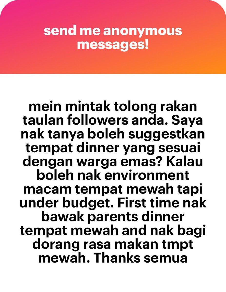 Tak habaq area mana and bajet berapa. Berapa orang. Huhu