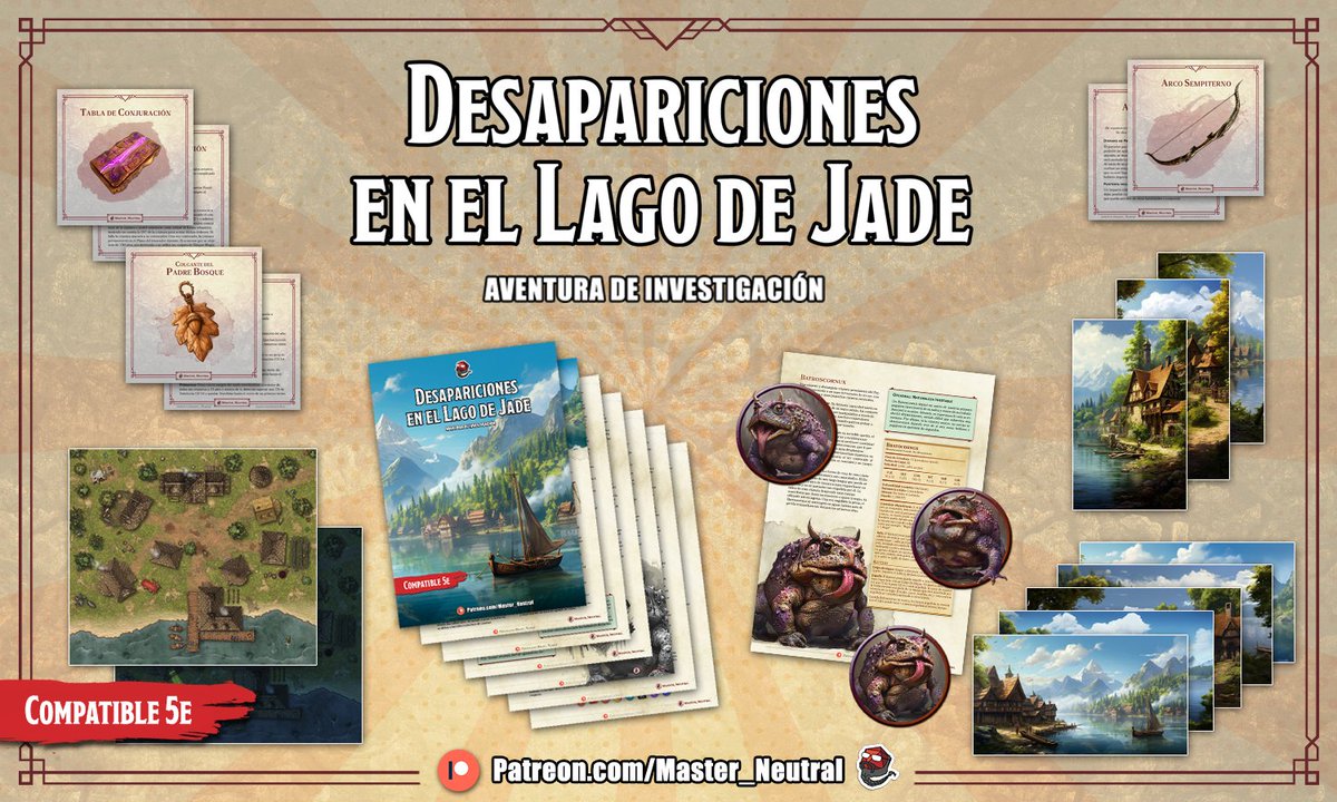 Master_N_Jordi's tweet photo. ¡Ya está! Recién publicada "Desapariciones en el Lago de Jade"

Mi segunda "Aventura-lista-para-jugar" subida a Patreon 🔥🔥🔥 Durante la semana iré subiendo contenido gratuito de la misma aventura :)

¡Espero que os guste! #dnd #rol #rolesp #dndhomebrew https://t.co/zcX7WszWEj