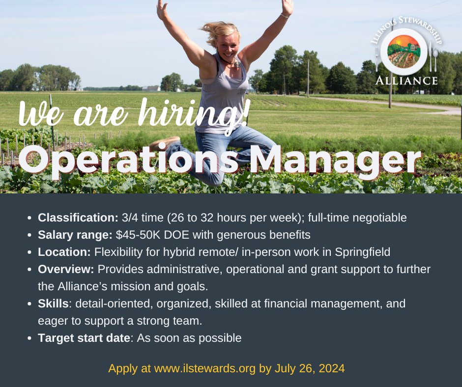 ILStewards's tweet image. Help us find a stellar Operations Manager for the Alliance! We need a detail-oriented, organized, applicant who loves numbers to join our team. Hybrid in-person/remote position working a few days a week in our Springfield office. Read more &amp;amp; apply here:
ilstewards.org/employment