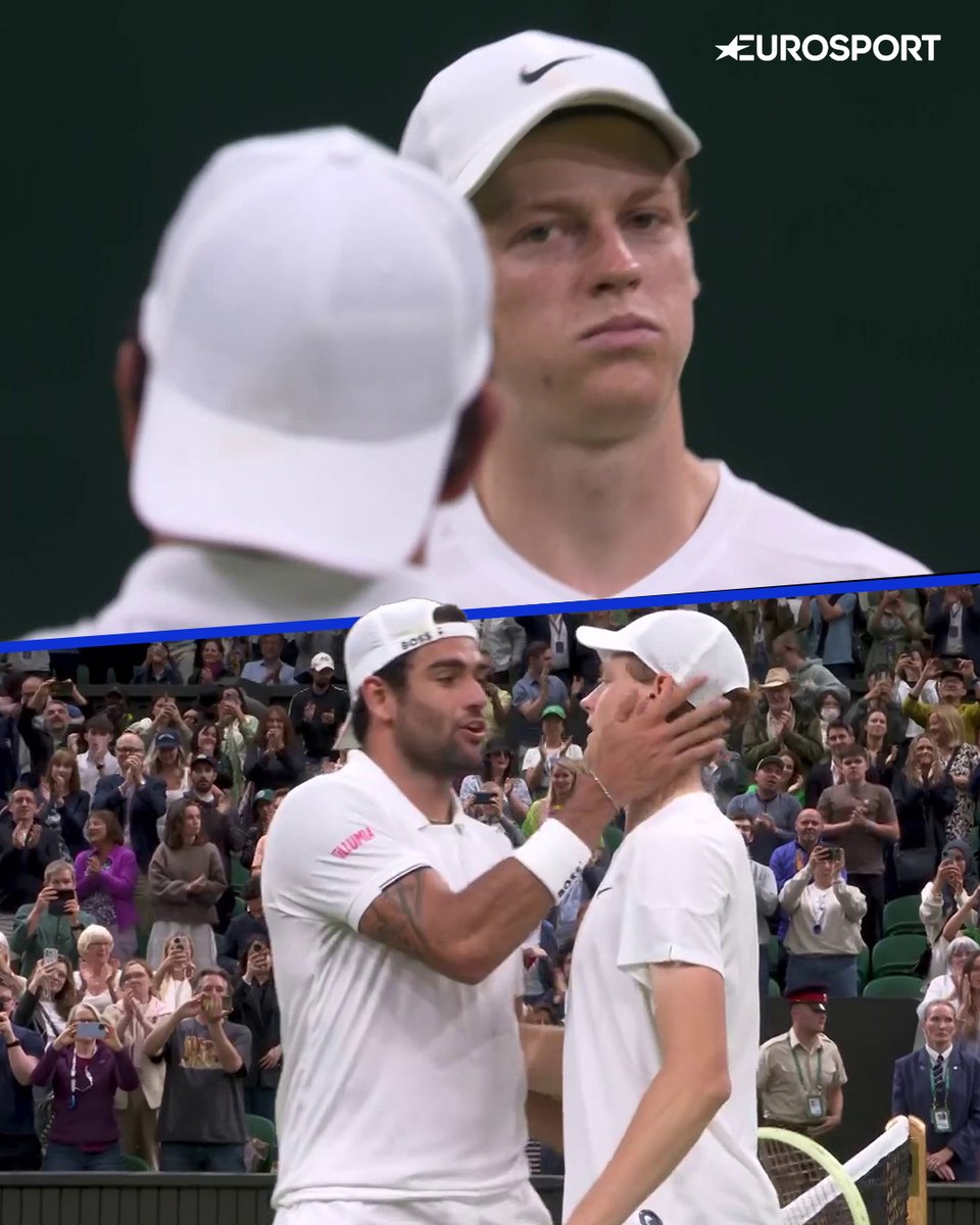 Eurosport_IT's tweet photo. Il saluto di chi sa di aver giocato un match incredibile 👋

Che serata ci avete regalato ragazzi 👏🥹

#Tennis #Wimbledon #Berrettini #Sinner https://t.co/RGZ29ji0Mk