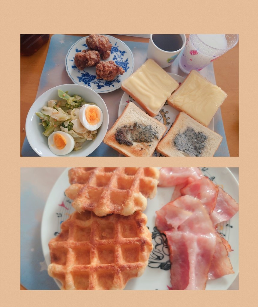 おはようございます🌞
全国的に熱中症注意ですね🥵

上長女、下次女です。
朝からパン4枚…トースターに入らん💦
そして次女、同じパンにして欲しかった💦💦

👧「朝はワッフルしか勝たん」
　
面倒くさ😗

今日も宜しくお願い致します🙇‍♀