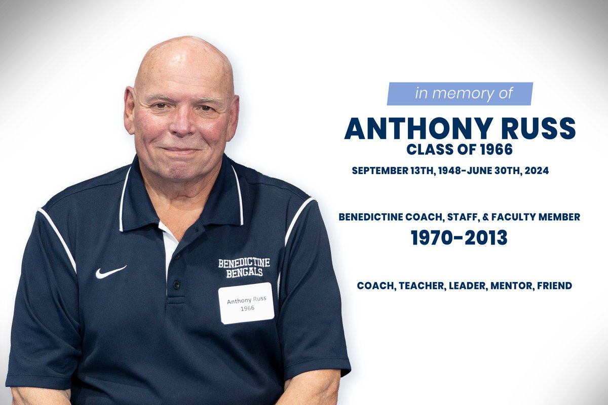 BenedictineHS's tweet photo. Tony Russ ’66, a long-time teacher, coach, administrator, and a legendary figure to thousands of Benedictine students, has died on June 30, 2024 at age 75.
For full story and the obituary, please visit here: https://t.co/Ij7Wrv12P2 https://t.co/TItiyOUt4t