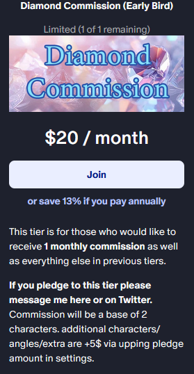SerpentSpade's tweet photo. Just added some additional perks to my ptrn page!
-Added Organized Archive
-4K60 FPS Animations

Also friendly reminder if anyone is interested in c0mms, I have a tier where you can get a monthly c0mm + all other bonuses each month! https://t.co/lFw02VEgm0