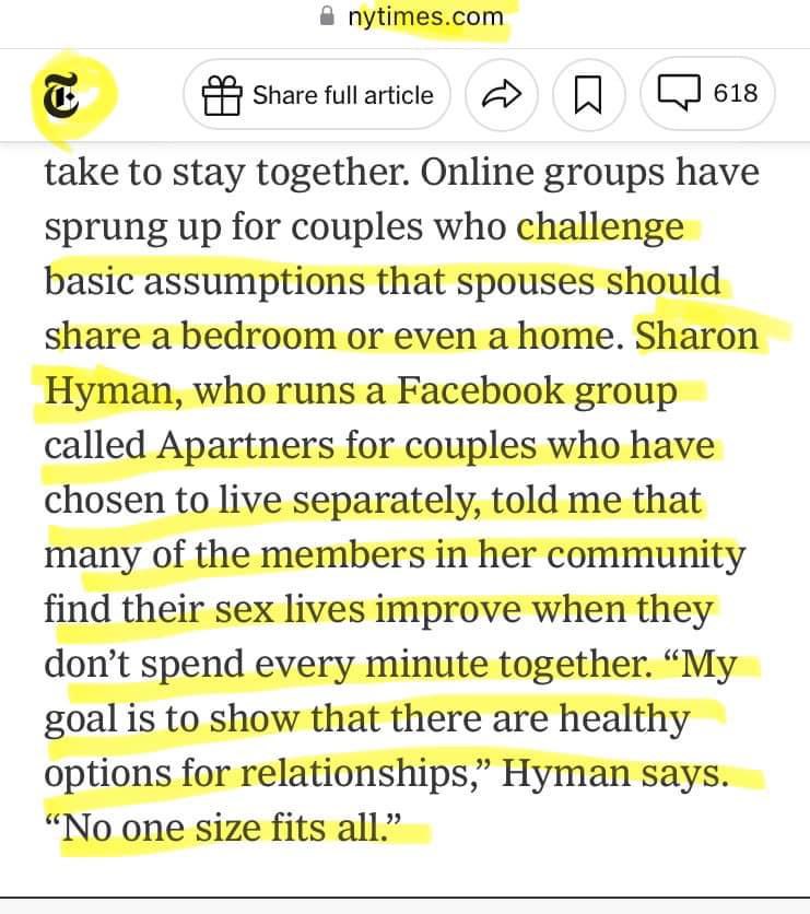 Quoted on The New York Times talking about “living apart together” relationship and my film on the subject. Have I arrived? 🙂 #apartners #livingaparttogether