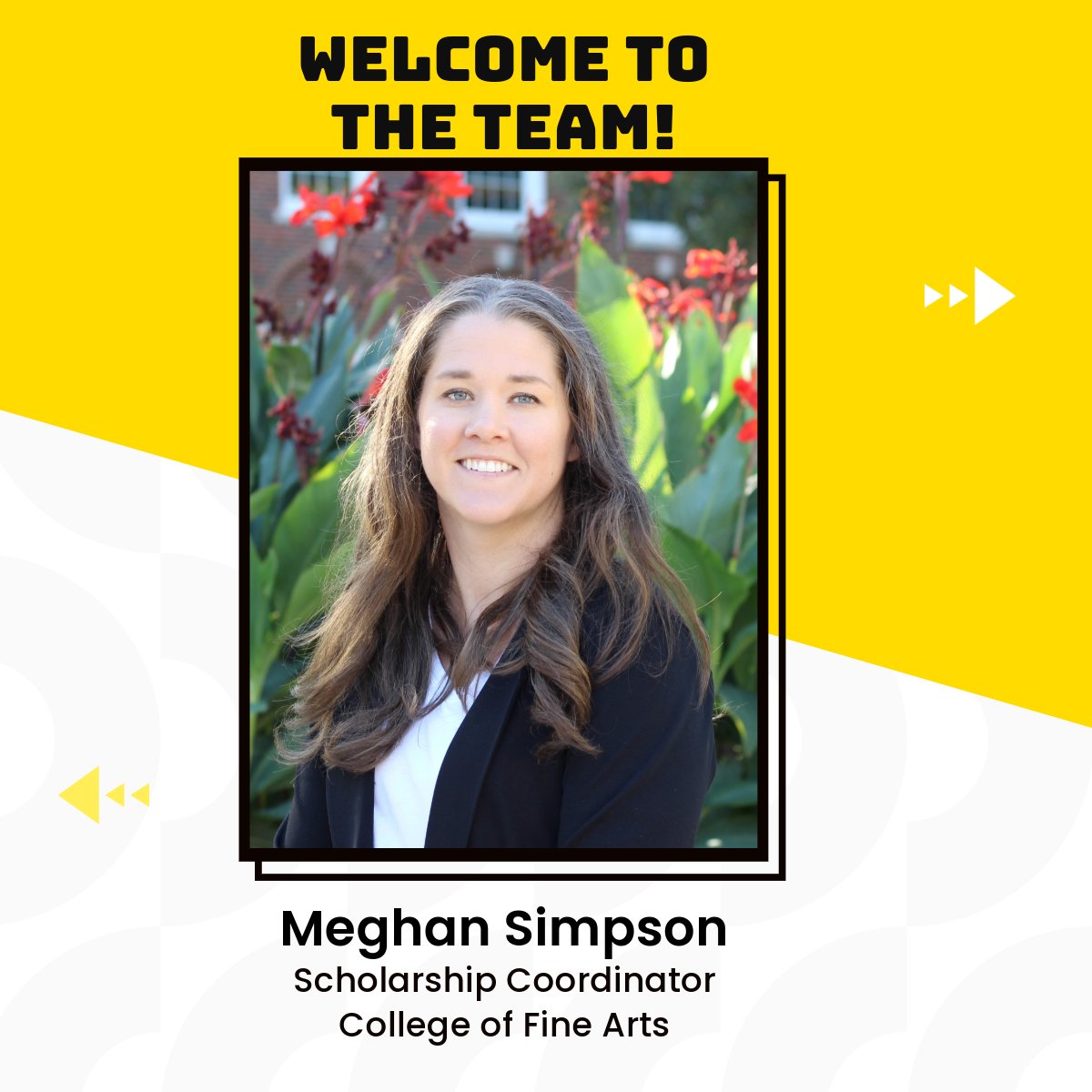 WSU_FineArts's tweet photo. 🎉 We’re thrilled to welcome Meghan Simpson as our new Scholarship Coordinator for the College of Fine Arts, starting July 8, 2024! Meghan brings a wealth of expertise from the WSU Office of Financial Aid &amp; Scholarships. Welcome to the team, Meghan! 🌟 #ShockerPride https://t.co/5IJtpLLmzi